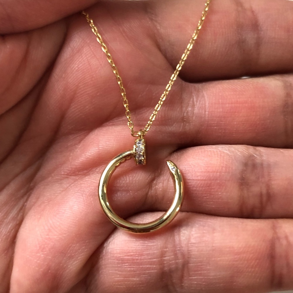 Nail Zirconia Gold Pendant Necklace - Picture 10 of 13